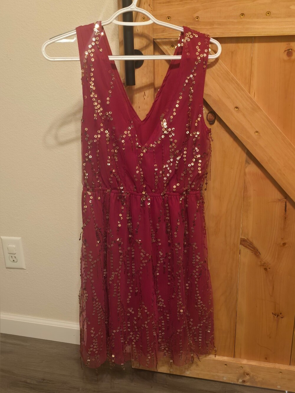 Embellished Wine Red Sequin Cocktail Dress
